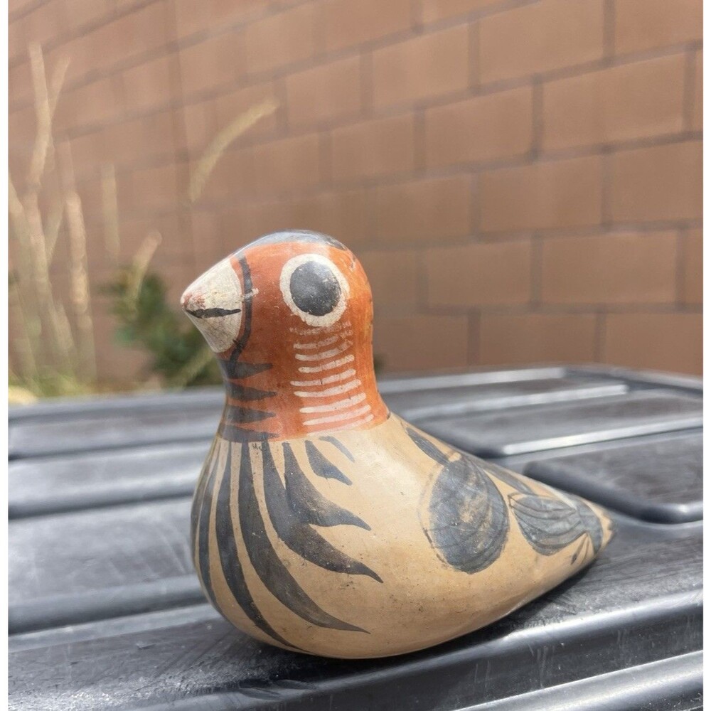 VTG Mexican Tonala Pottery Bird Figurine Hand Painted Folk Art Mex 4”